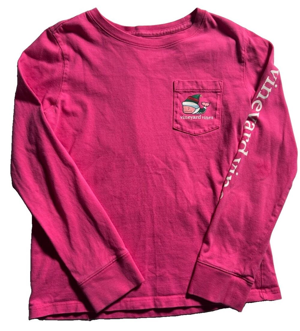 Vineyard Vines Girls S 7-8 Pink Elf Whale Christmas Tee